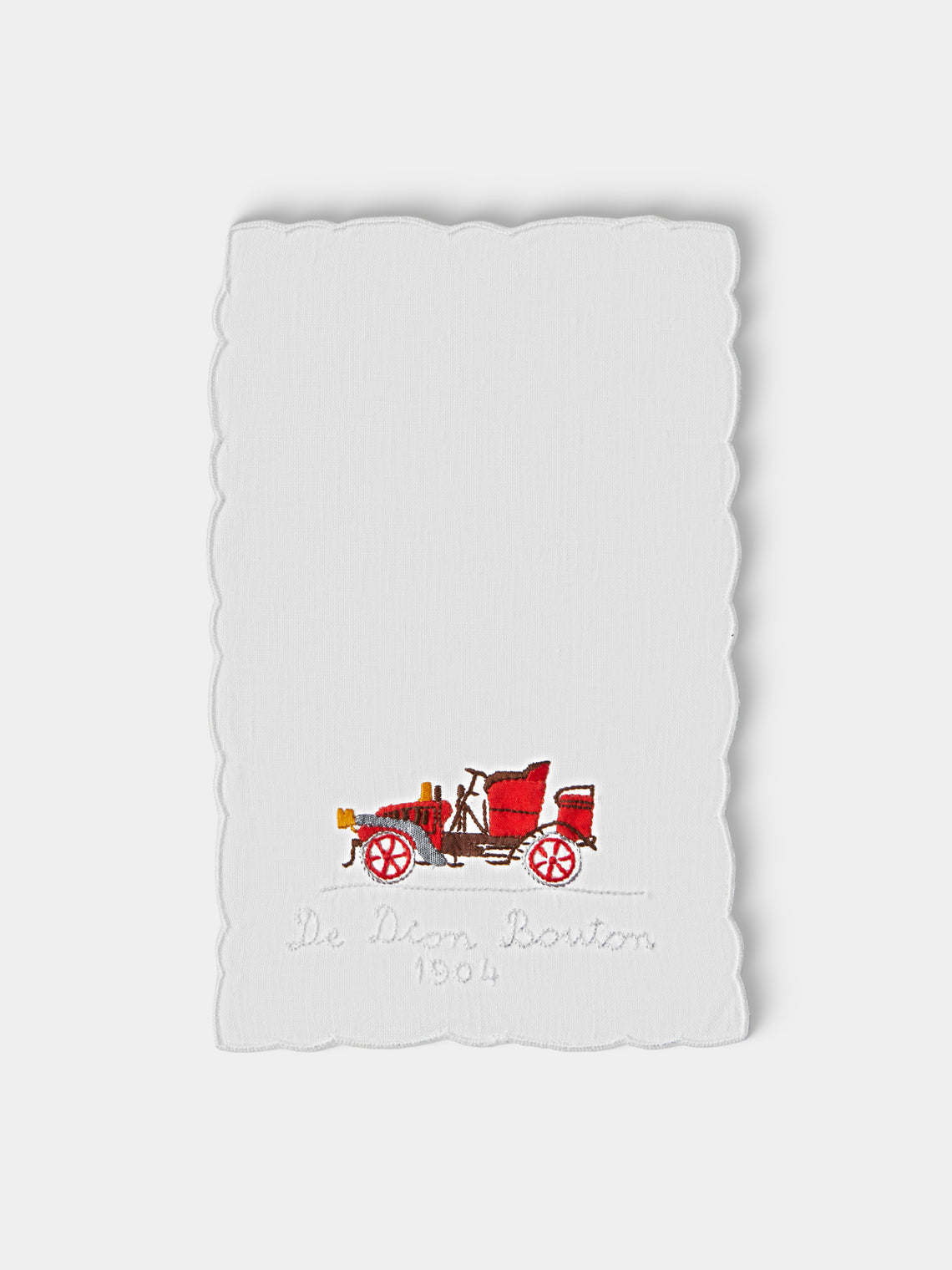 Taf Firenze - | Set of 6 | Retro Car Hand-Embroidered Linen Cocktail Napkins - White - ABASK