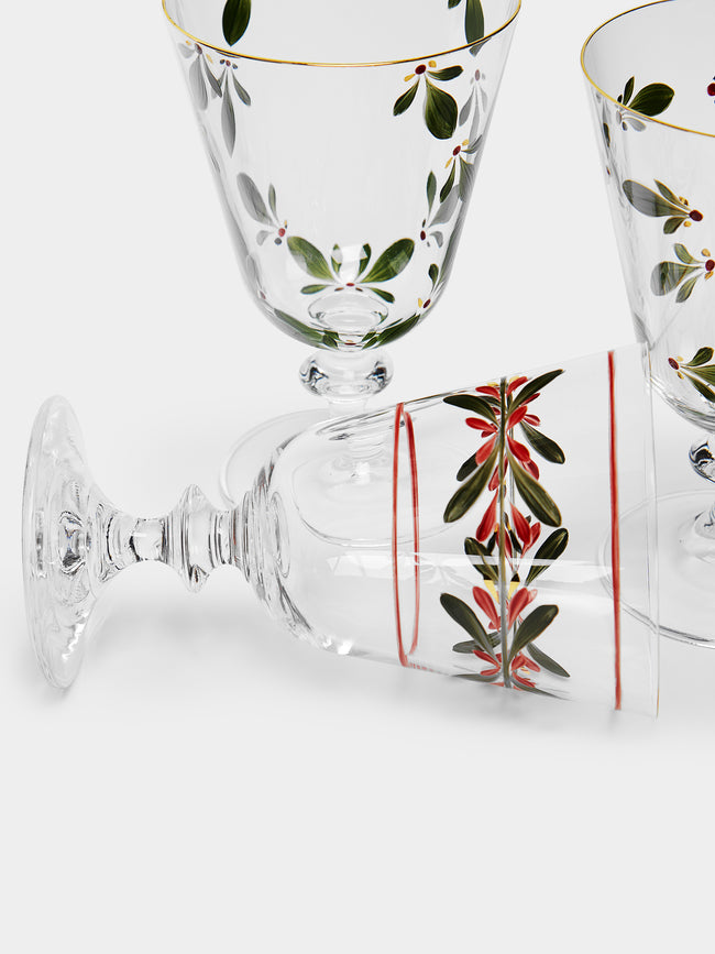 Los Vasos de Agua Clara - Noël Hand-Painted Stemmed Glasses (Set of 4) -  - ABASK