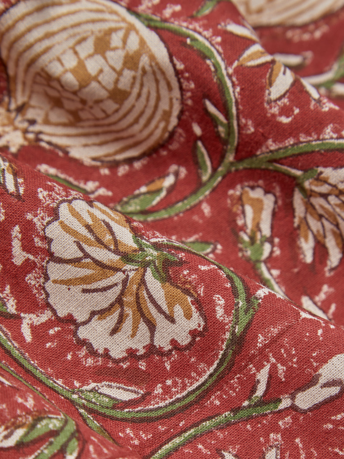 Chamois - Tangier Pomegranate Block-Printed Cotton Rectangular Tablecloth (138in/3.5m) - Multiple - ABASK
