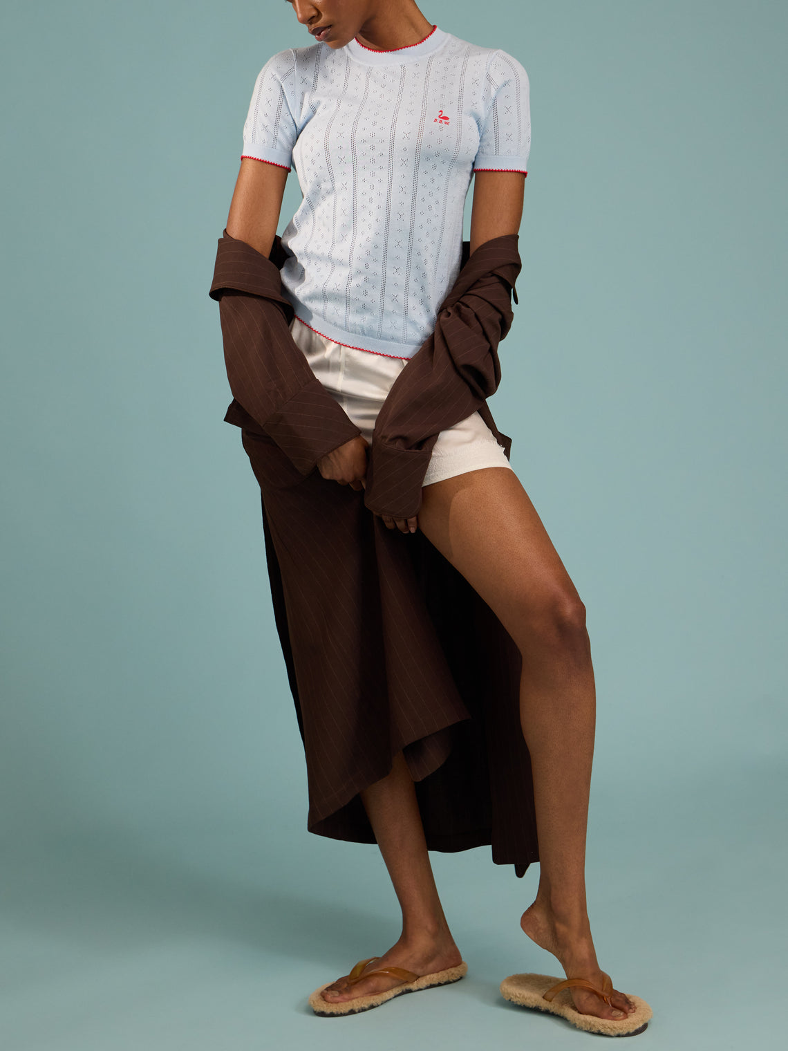 B.B. Wallace - Indiana Cotton Pointelle T-Shirt | Size: S - Light Blue - ABASK