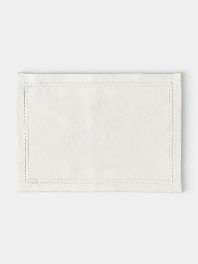 Volga Linen - Double Hem-Stitch Linen Placemats (Set of 6) - Ivory - ABASK - 