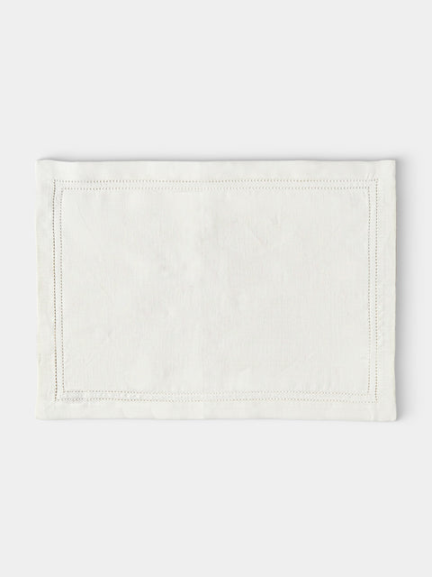 Volga Linen - Double Hem-Stitch Linen Placemats (Set of 6) - Ivory - ABASK - 