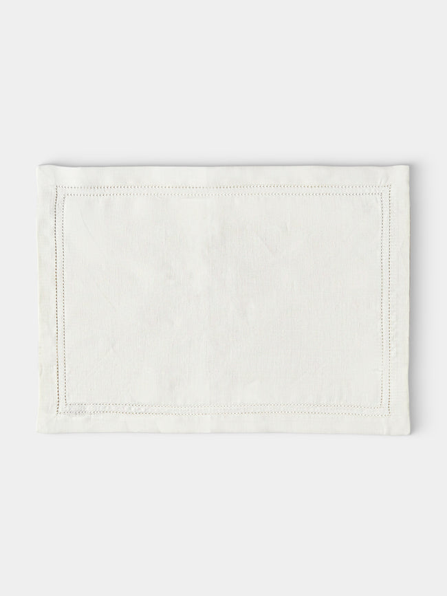 Volga Linen - Double Hem-Stitch Linen Placemats (Set of 6) - Ivory - ABASK - 
