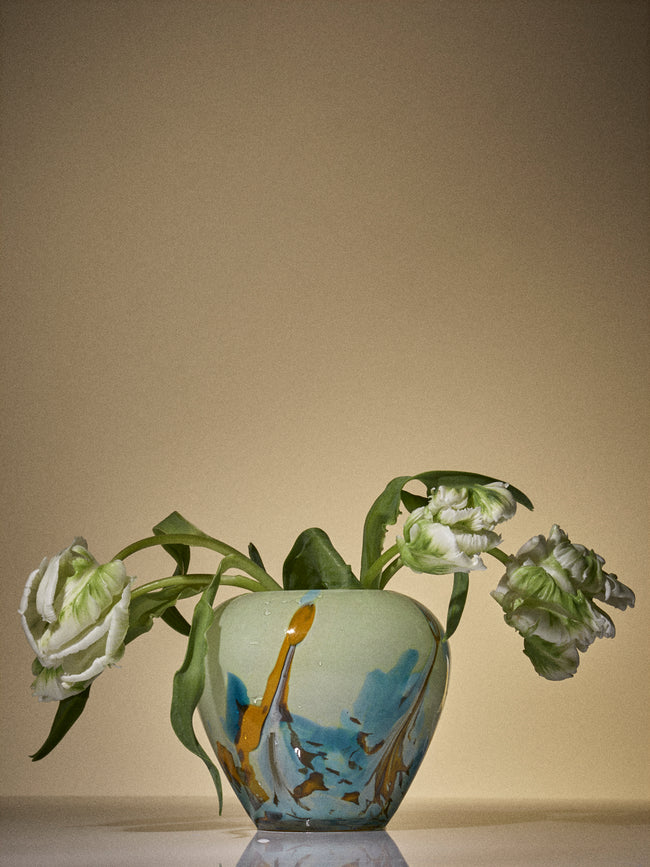 Antique and Vintage - 1950s French Glass Vase (6in/16cm) - Yellow - ABASK