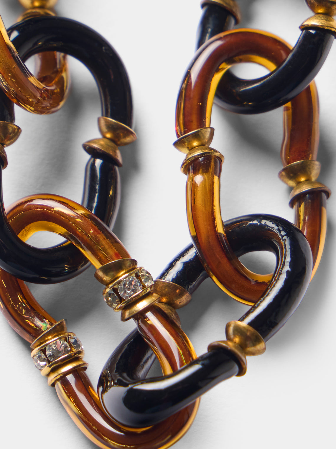 Mahnaz Collection - Vintage 1960s Archimede Seguso Murano Glass, Rhinestone and Gilt Brass Necklace - Brown - ABASK