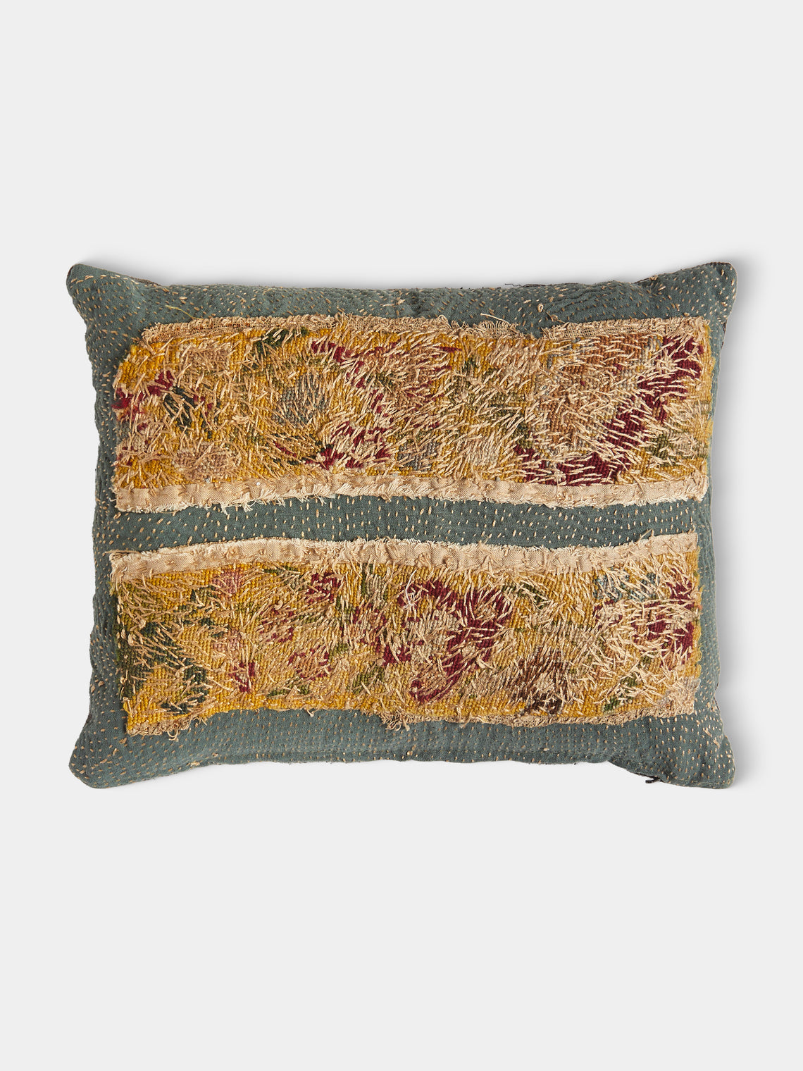 By Walid - 18th-Century Needlepoint Wool and Linen Cushion (17.5in/45cm) - Blue - ABASK - 