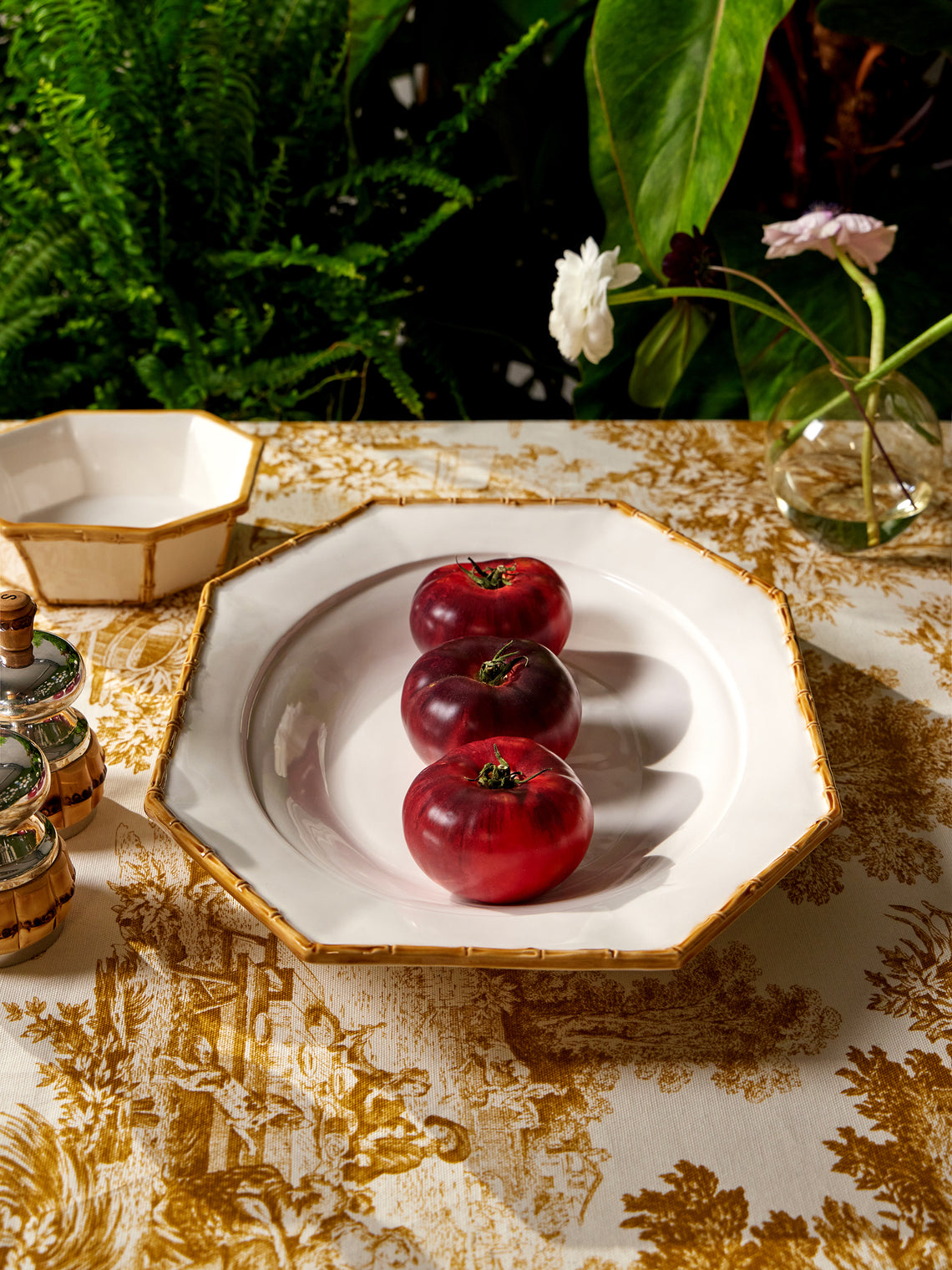 Verdolini - Bamboo Hand-Painted Ceramic Serving Platter - White - ABASK