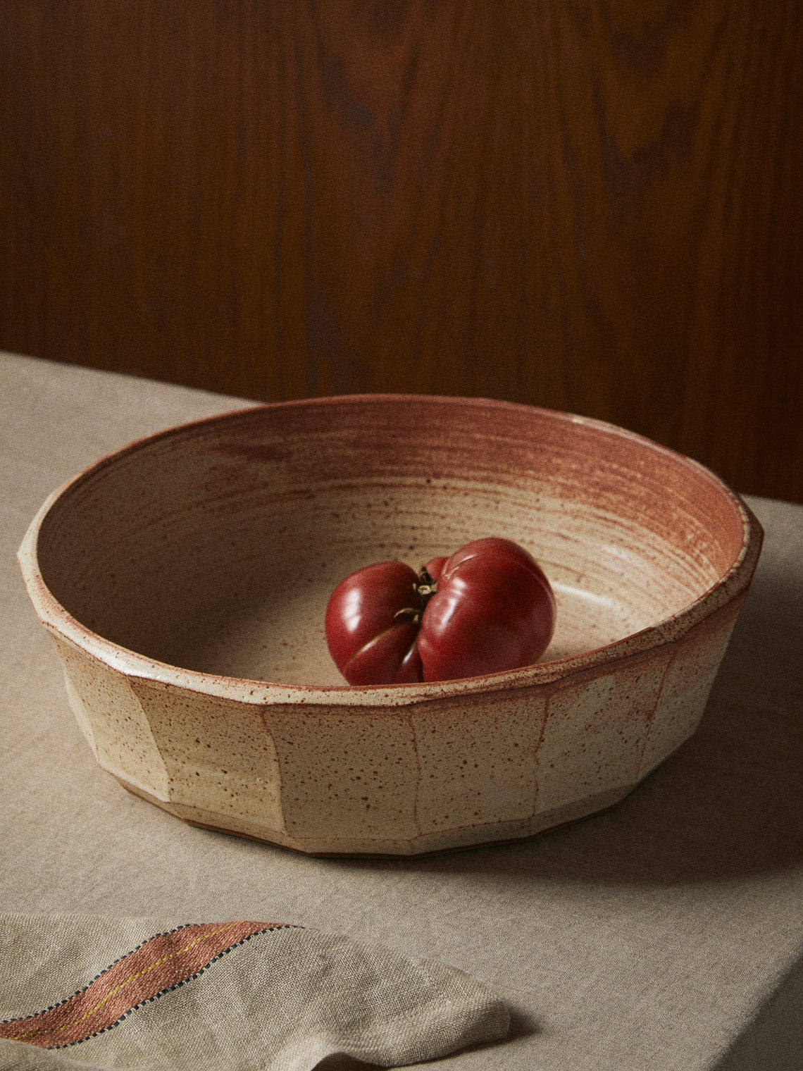 Adam Ross - Hand-Thrown Ceramic Faceted Serving Bowl - Beige - ABASK