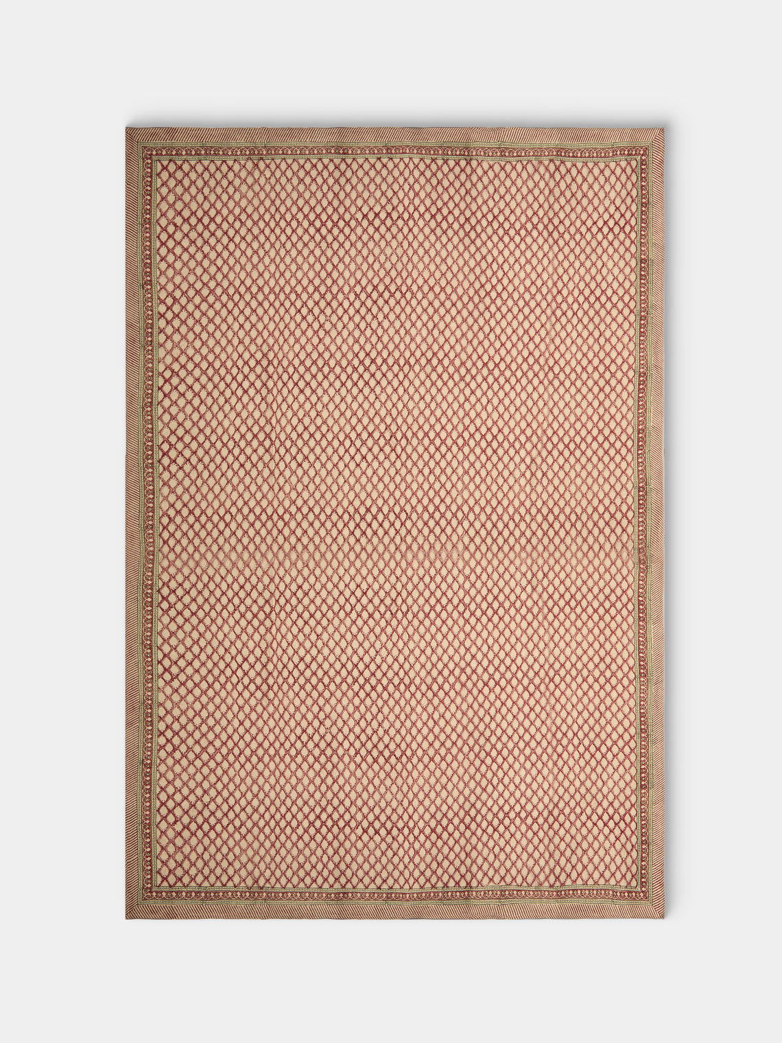 Chamois - Cypress Block-Printed Linen Rectangular Tablecloth (106.5in/2.7m) - Multiple - ABASK