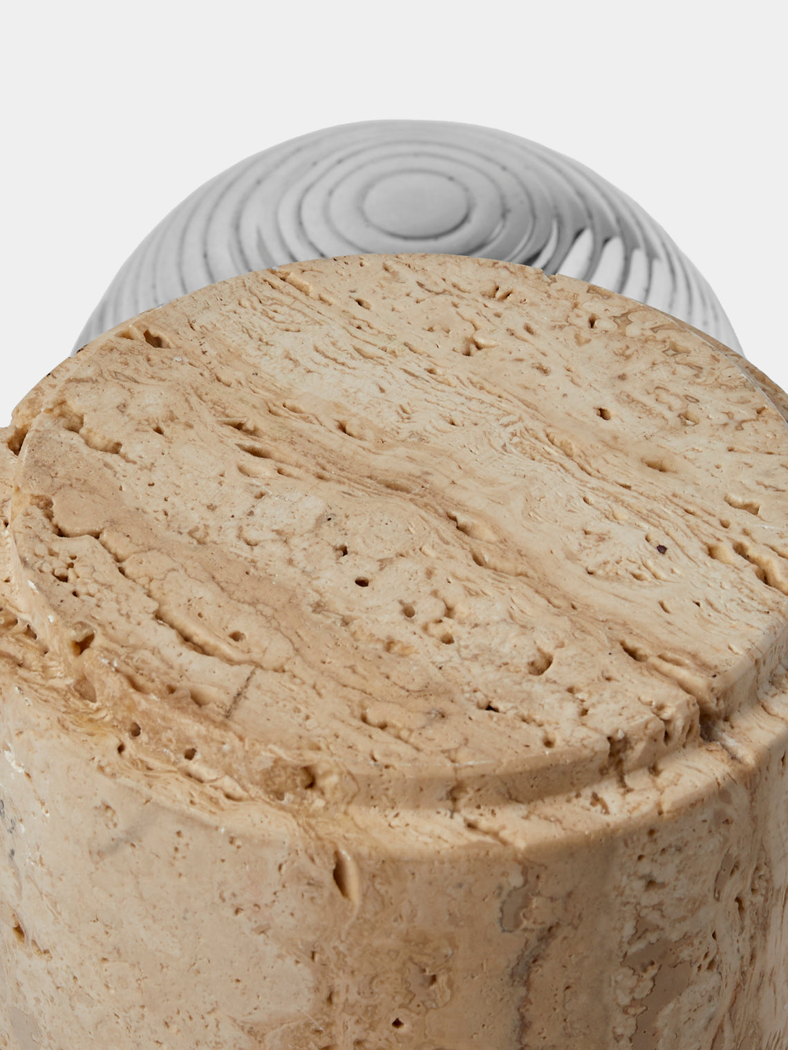 Antique and Vintage - 1970s Travertine and Silver-Plated Container - Beige - ABASK