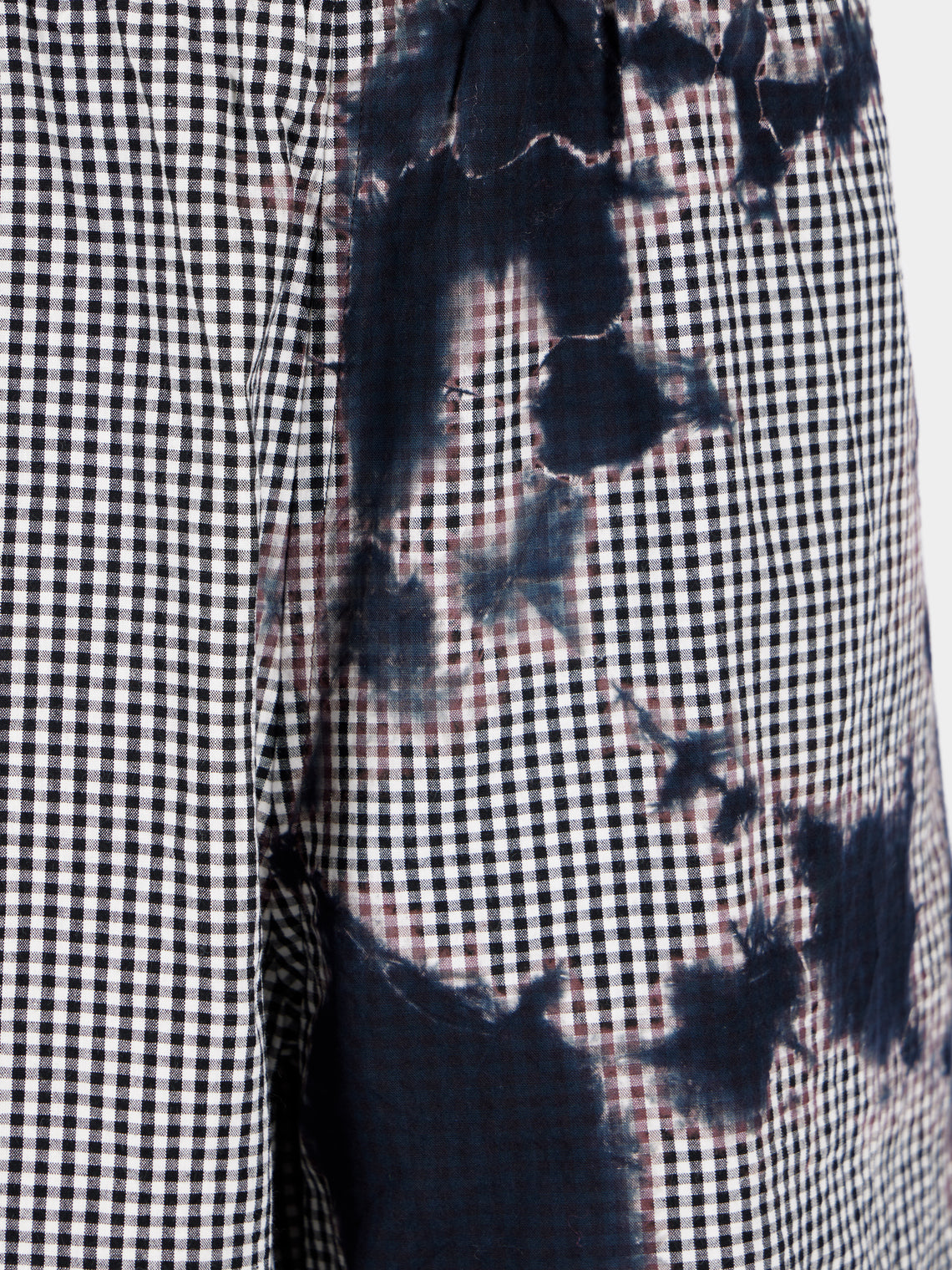 Suzusan - Madara Shibori Cotton Gingham Wide Trousers | Size: S - Black - ABASK