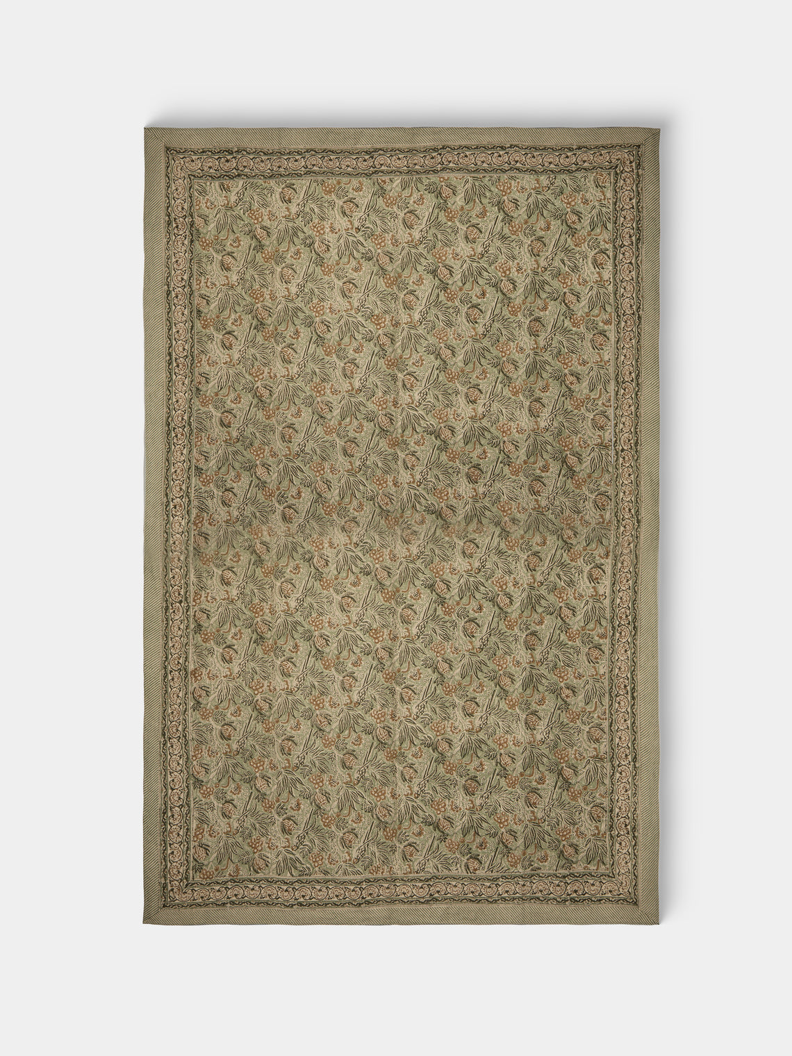 Chamois - Parrot Block-Printed Linen Rectangular Tablecloth (106.5in/2.7m) - Multiple - ABASK