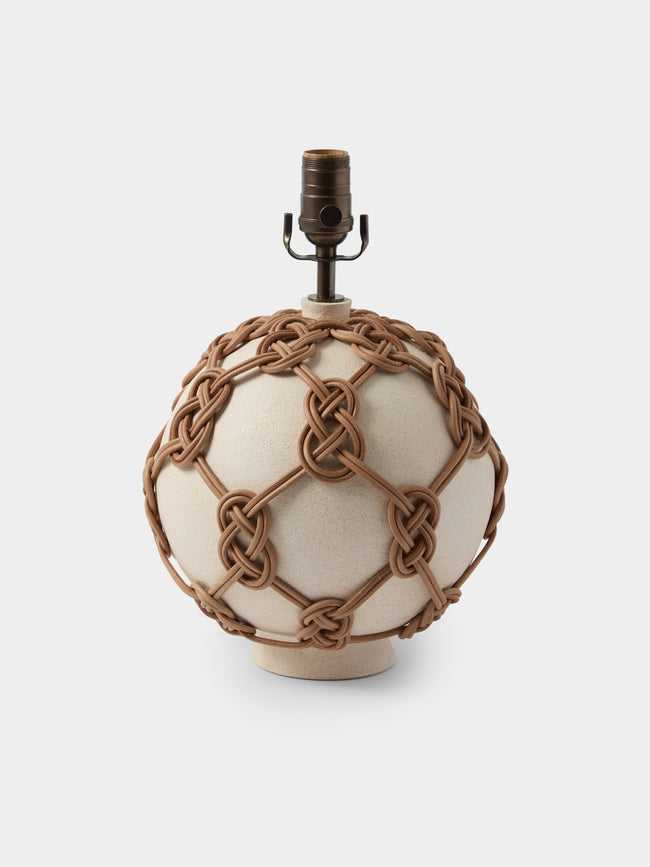 Aimee Betts - Orb Earthenware and Leather Table Lamp - Cream - ABASK - 