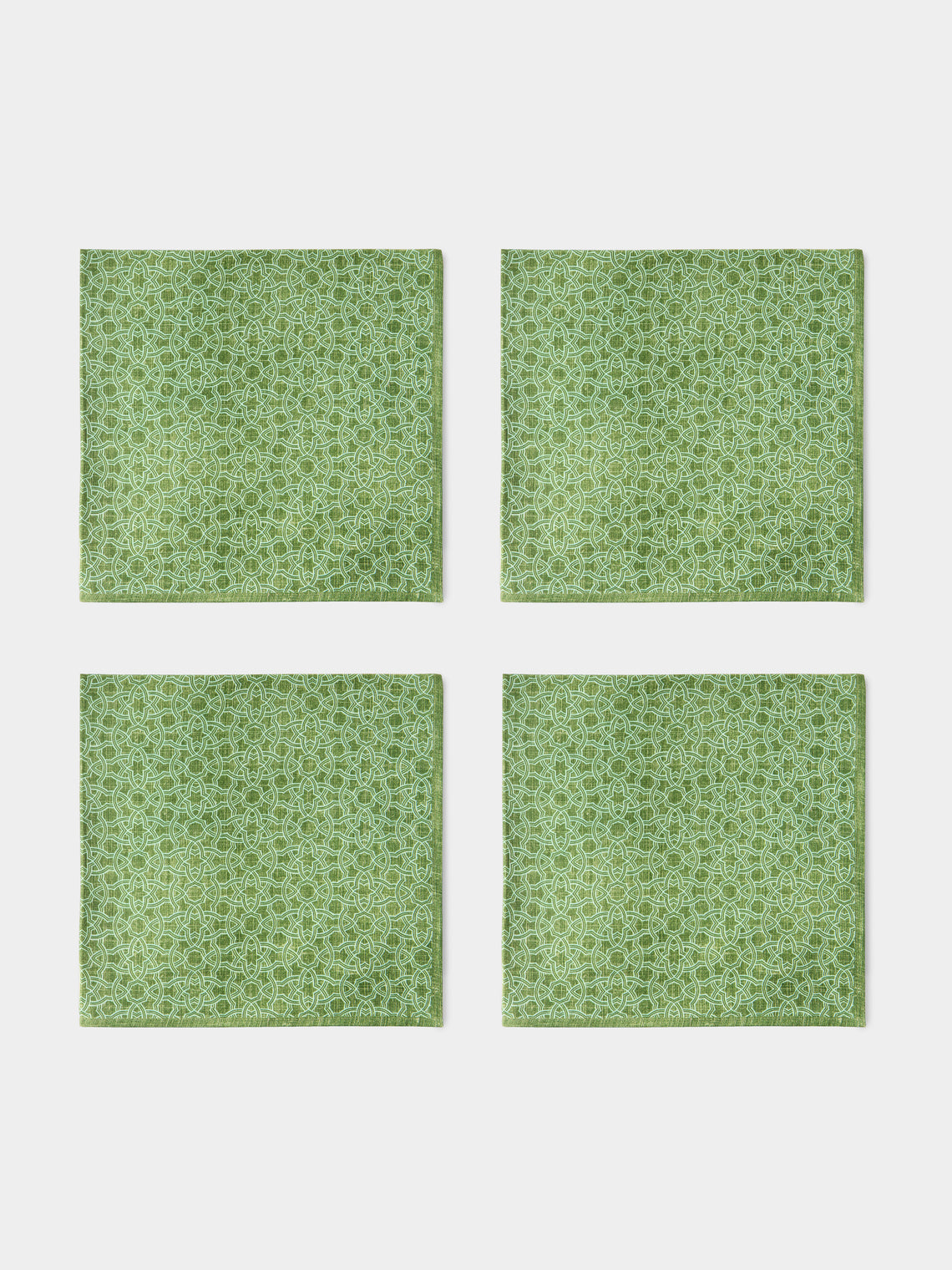 D'Ascoli - | Set of 4 | Baza Printed Linen Napkins - Green - ABASK - 