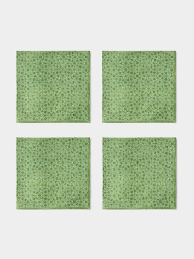 D'Ascoli - | Set of 4 | Baza Printed Linen Napkins - Green - ABASK - 