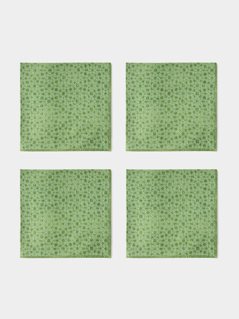 D'Ascoli - | Set of 4 | Baza Printed Linen Napkins - Green - ABASK - 