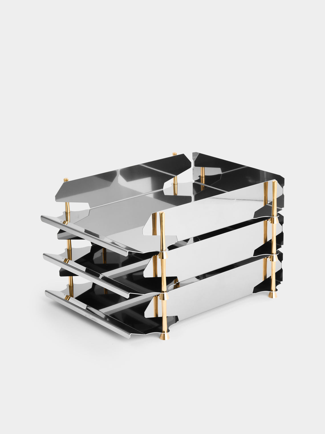 AnObjct - Lyra Stainless Steel and Brass Stackable Paper Tray (14in/36cm) - Silver - ABASK