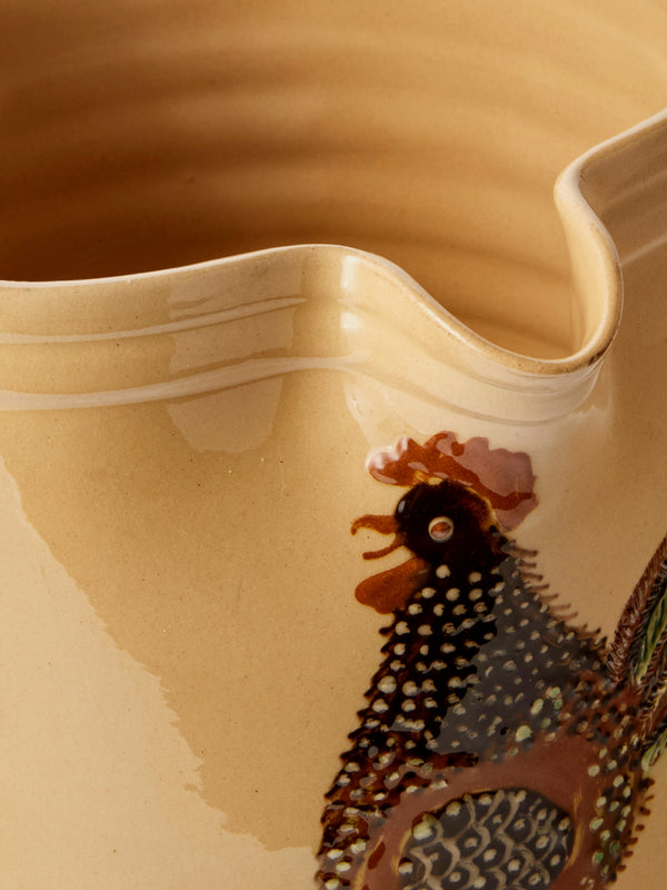 Poterie d’Évires - Chickens Hand-Painted Ceramic Straight-Edge Medium Jug - Cream - ABASK