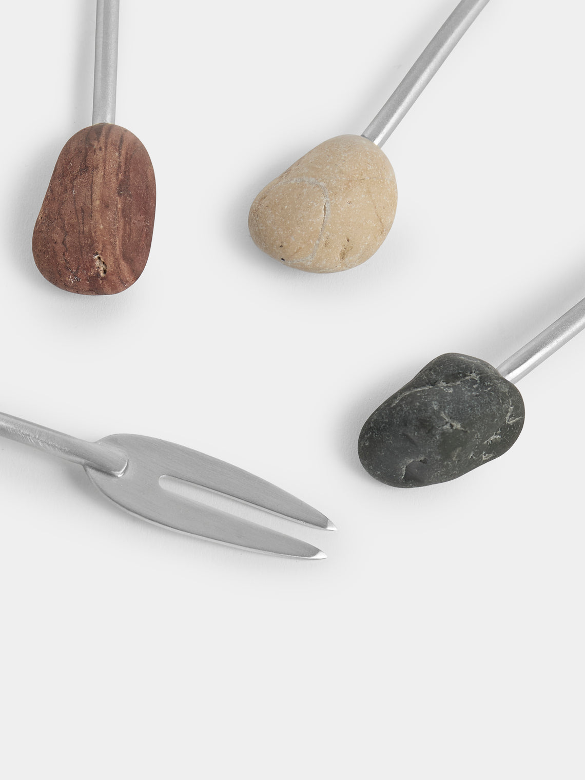 Thalia Maria Silver - Sterling Silver and Pebble Cocktail Forks (Set of 2) - Silver - ABASK