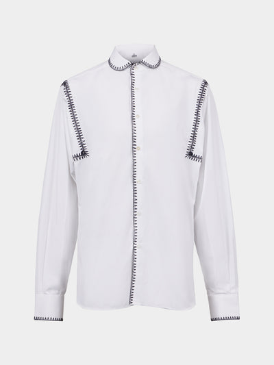 Sebline - Marocaine Hand-Embroidered Cotton Shirt | Size: M/L - White - ABASK - 