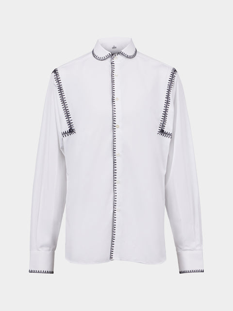 Sebline - Marocaine Hand-Embroidered Cotton Shirt | Size: M/L - White - ABASK - 