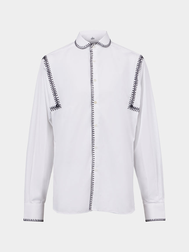 Sebline - Marocaine Hand-Embroidered Cotton Shirt | Size: M/L - White - ABASK - 