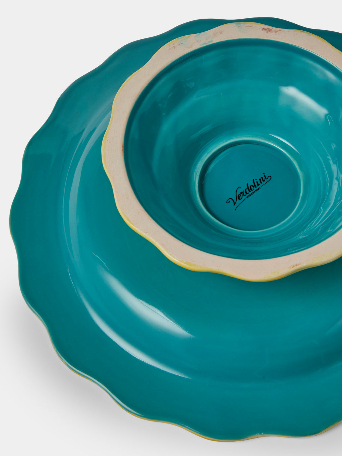 Verdolini - Chestnut Hand-Painted Majolica Ceramic Cake Stand - Blue - ABASK