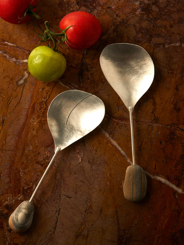 Thalia Maria Silver - Sterling Silver and Pebble Salad Servers (Set of 2) - Silver - ABASK