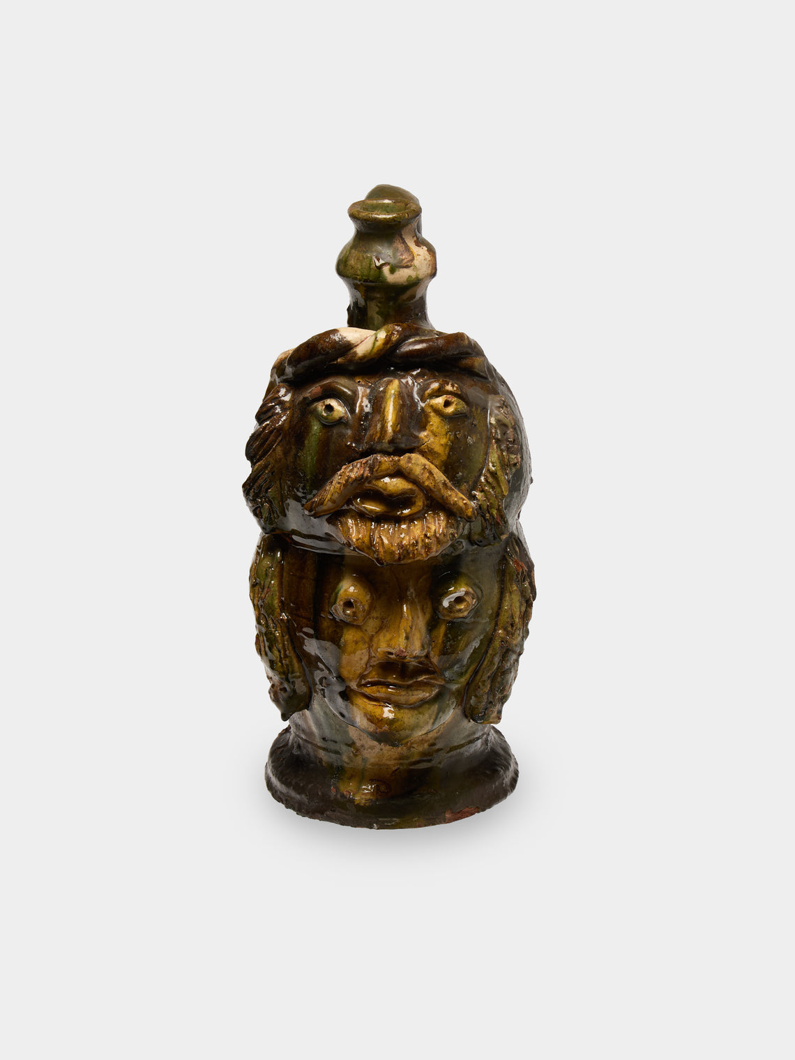 Antique and Vintage - 1990s Condurso Face Ceramic Vessel (13.5in/35cm) - Yellow - ABASK - 