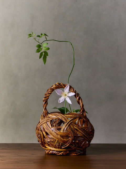 Antique and Vintage - Mid-Century Japanese Bamboo Ikebana Basket - Brown - ABASK