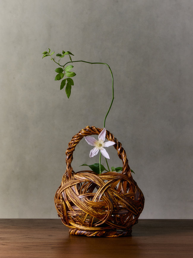 Antique and Vintage - Mid-Century Japanese Bamboo Ikebana Basket - Brown - ABASK