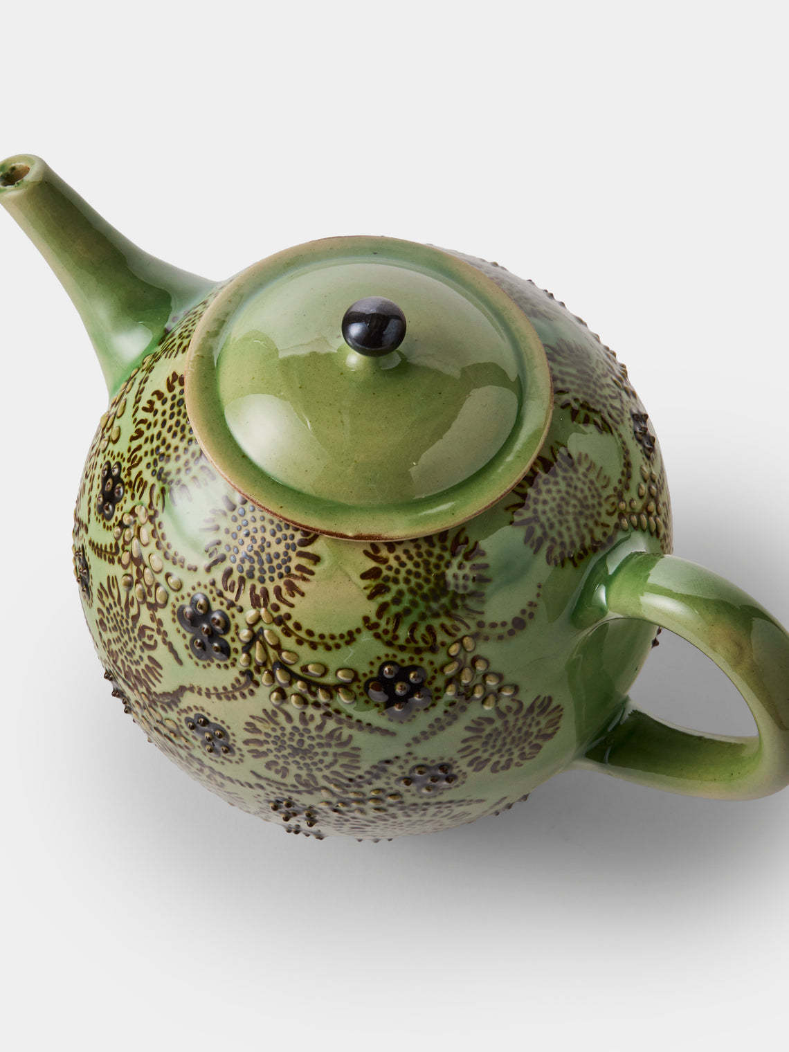 Poterie d’Évires - Flowers Hand-Painted Ceramic Large Teapot - Green - ABASK
