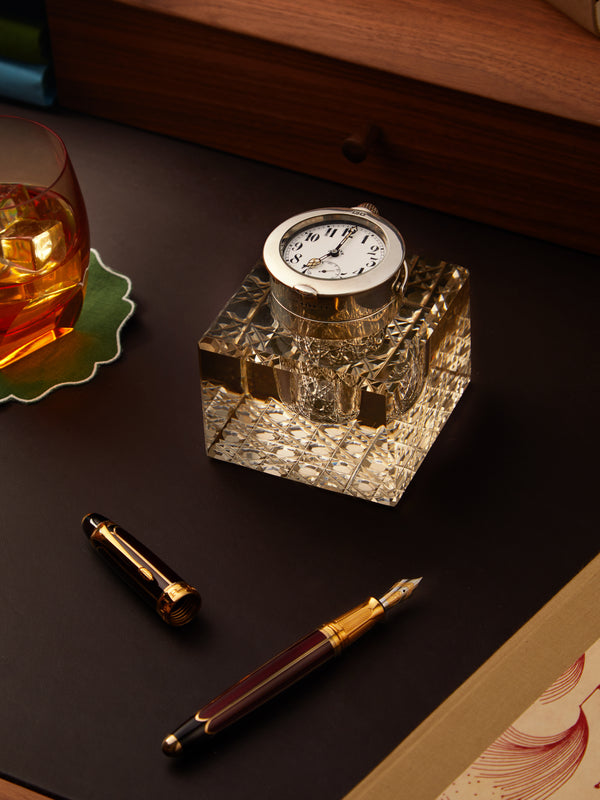 Antique and Vintage - 20th-Century Crystal Inkwell with Detachable Clock -  - ABASK