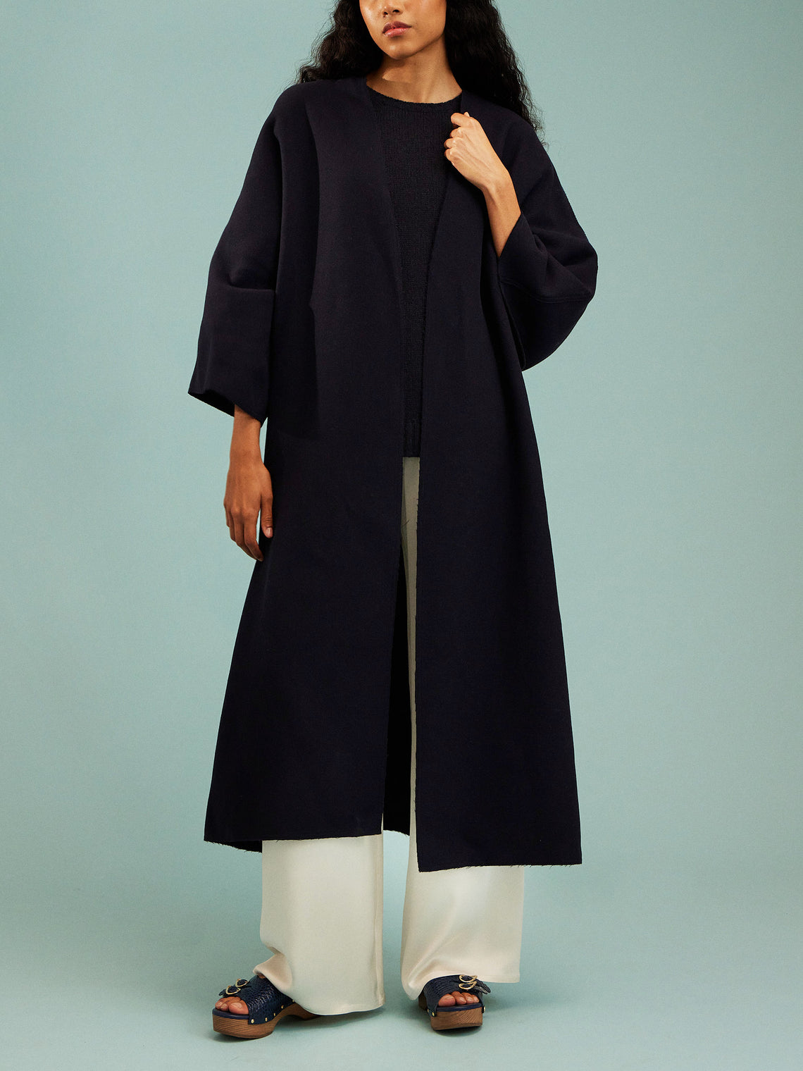 Dusan - Wool V-Neck Robe | One Size - Navy - ABASK