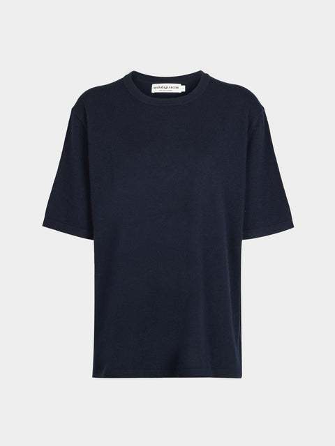 Arch4 - Golden Baby Goat Cashmere Oversized T-Shirt | Size: M - Navy - ABASK - 