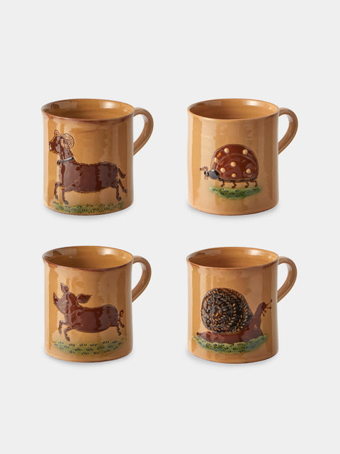 Poterie d’Évires - Animals Hand-Painted Ceramic Mugs (Set of 4) - Cream - ABASK - 