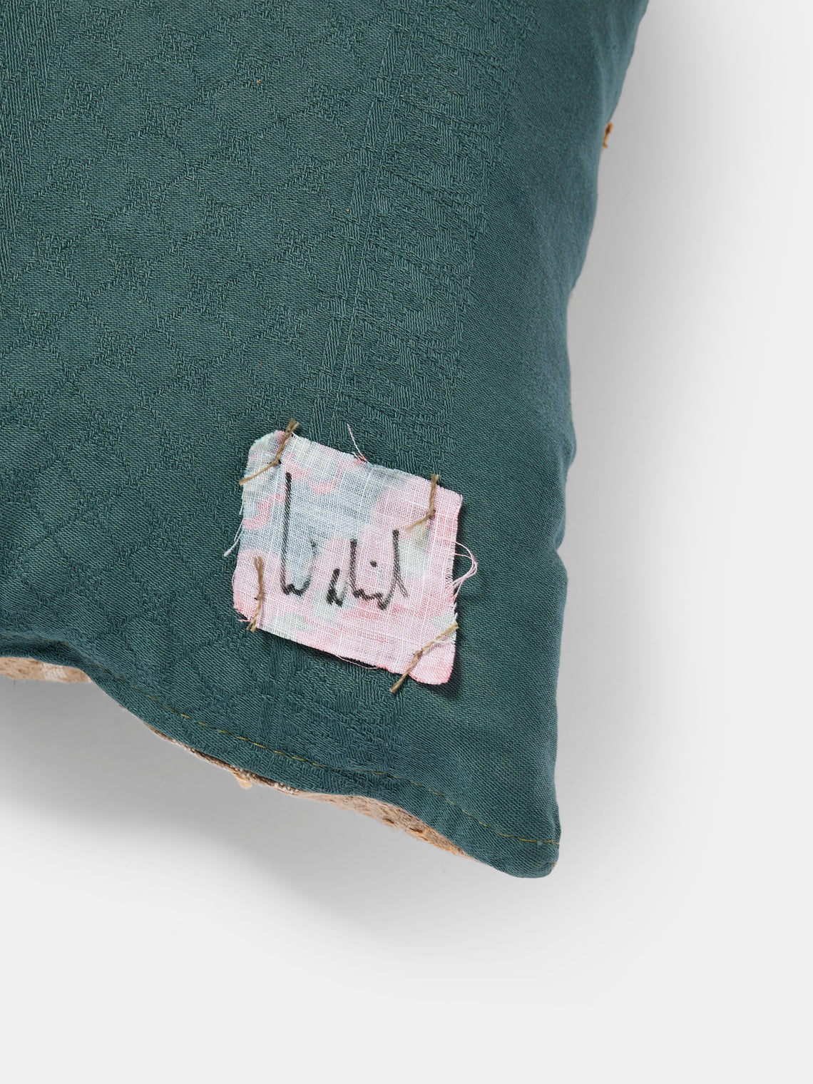 By Walid - 19th-Century Embroidery Wool, Damask and Ticking Fabric Pillow (28.5in/73cm) - Multiple - ABASK