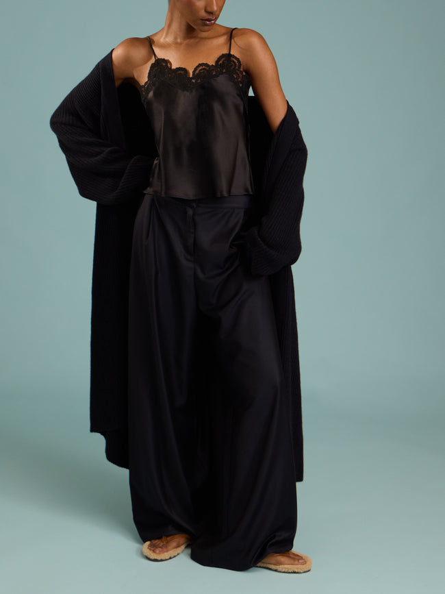 Loretta Caponi - Esmeralda Silk and Lace Top | Size: XS - Black - ABASK