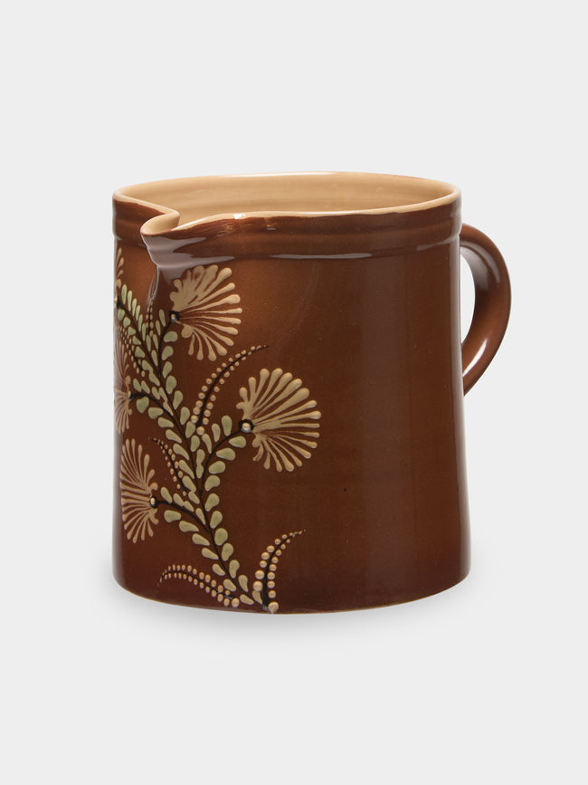 Poterie d’Évires - Flowers Hand-Painted Ceramic Straight-Edge Jug (34oz/1L) - Light brown - ABASK - 