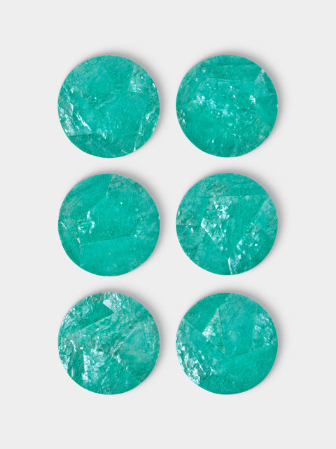 Objet Luxe - Mother-of-Pearl Coasters (Set of 6) - Blue - ABASK - 