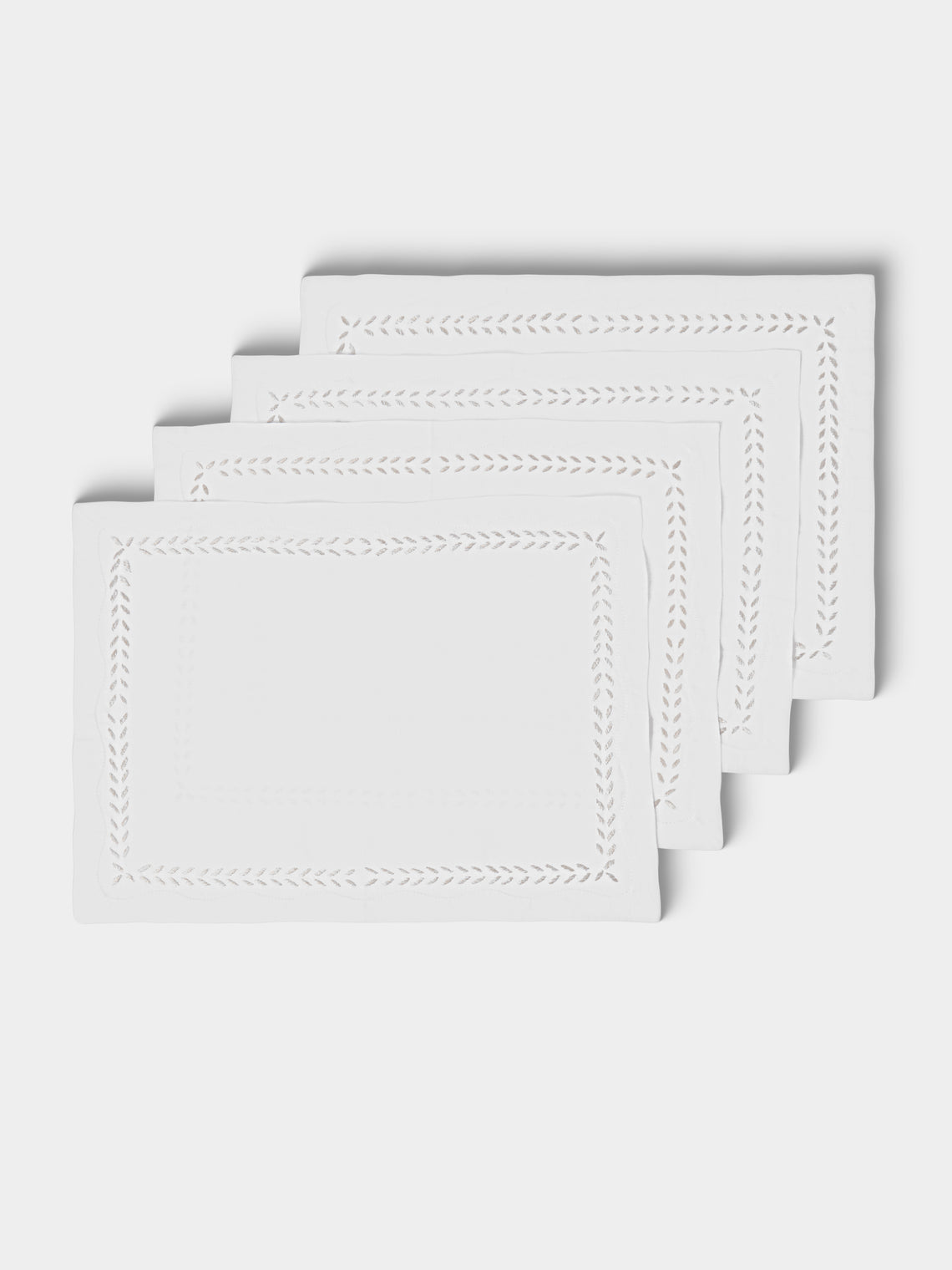 ERI Textiles - | Set of 4 | Marie Silver Hand-Embroidered Linen Placemats - White - ABASK