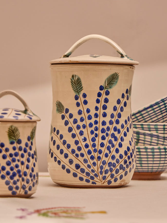 Ceramic Container Rectangle White Dotty Vine Hand-Painted Ceramic Container by Anut Cairo | ABASK