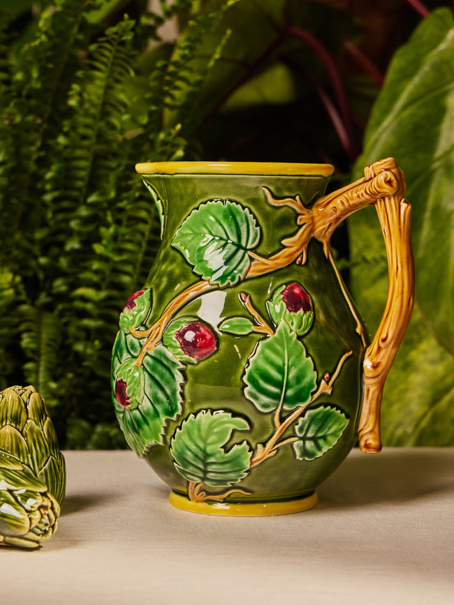 Verdolini - Buds Hand-Painted Majolica Ceramic Pitcher - Green - ABASK