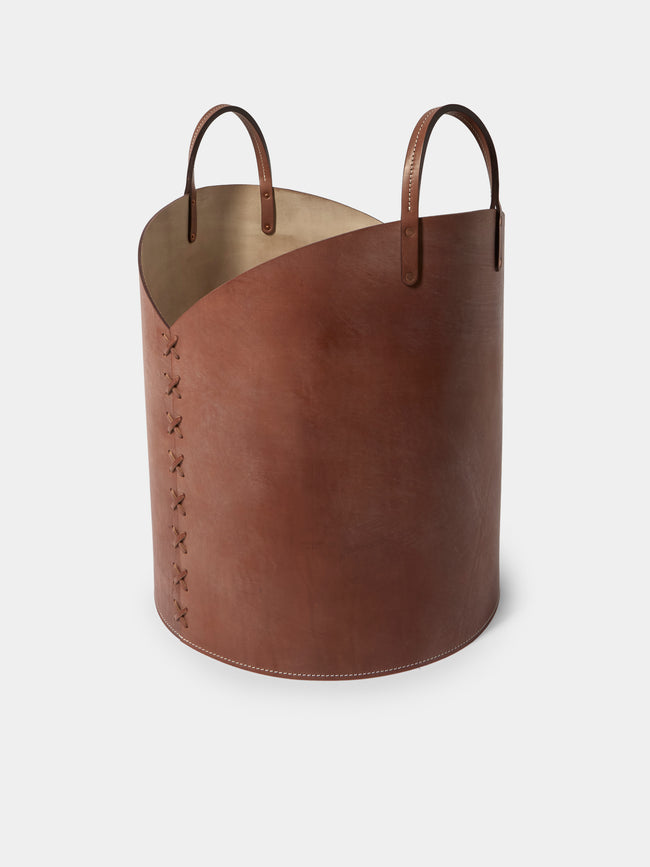 Otzi Studio - Leather Large Log Basket - Brown - ABASK
