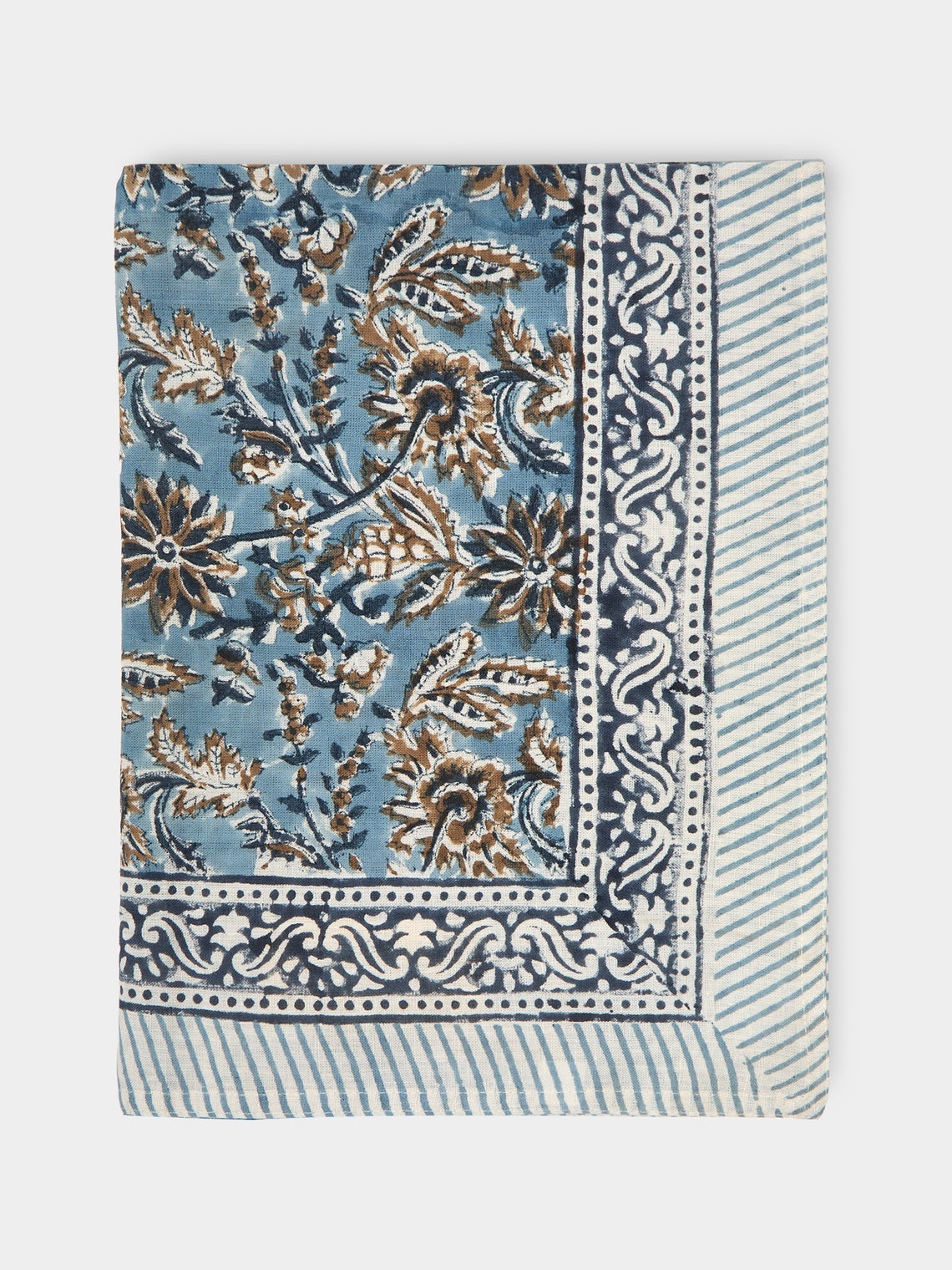 Chamois - Indian Summer Block-Printed Linen Small Rectangular Tablecloth -  - ABASK - 