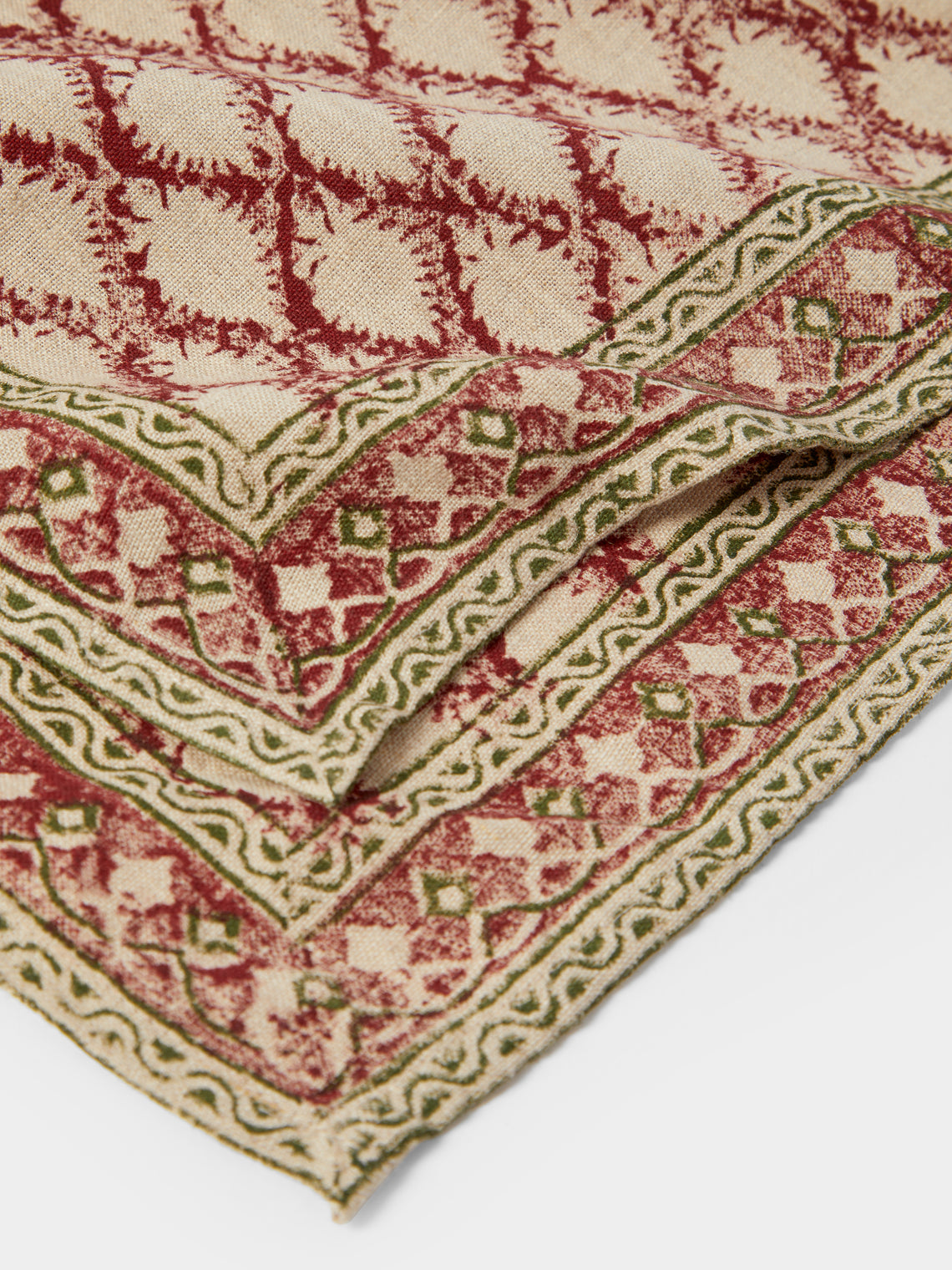 Chamois - | Set of 2 | Cypress Block-Printed Linen Placemats - Multiple - ABASK