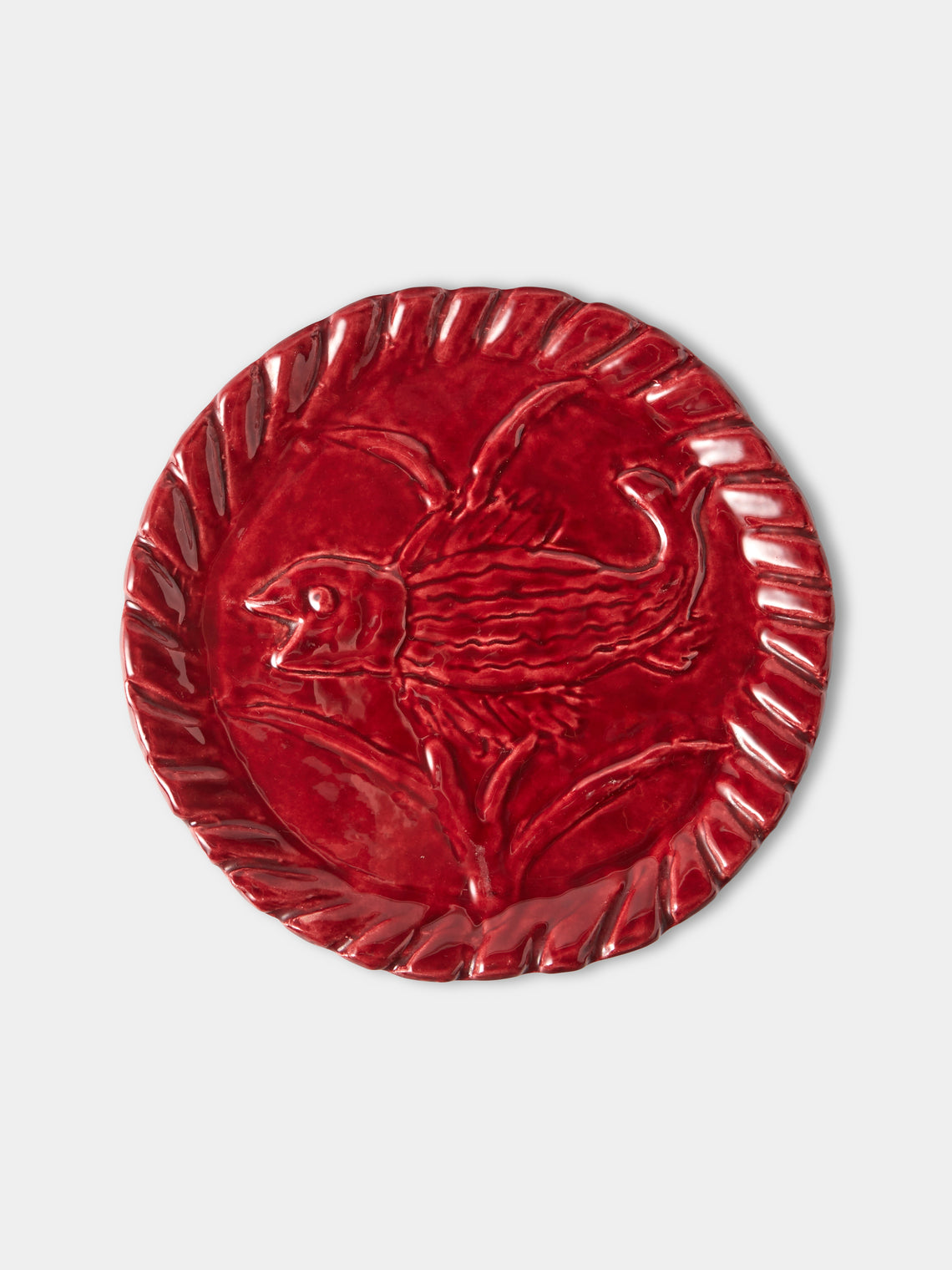 Antique and Vintage - 1950s Jerome Massier Ceramic Lobster Platter with Dinner Plates (Set of 12) - Red - ABASK
