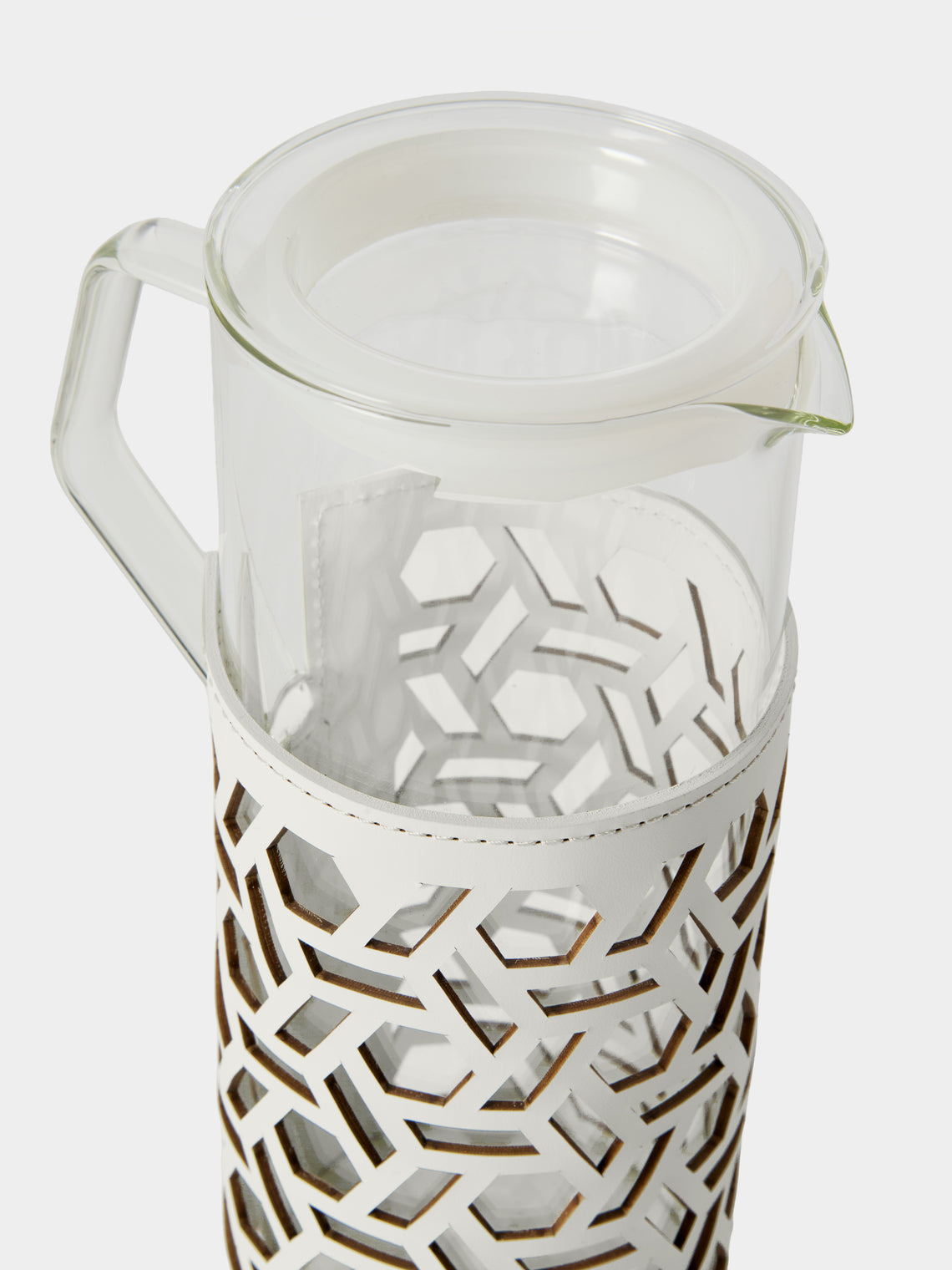 RUDI - Messina Leather and Glass Pitcher (42oz/1.2L) - White - ABASK