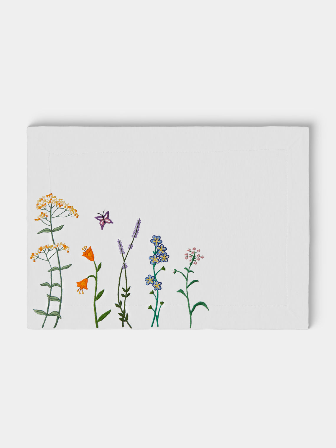 Taf Firenze - | Set of 6 | Summer Floral Hand-Embroidered Linen Placemats - White - ABASK