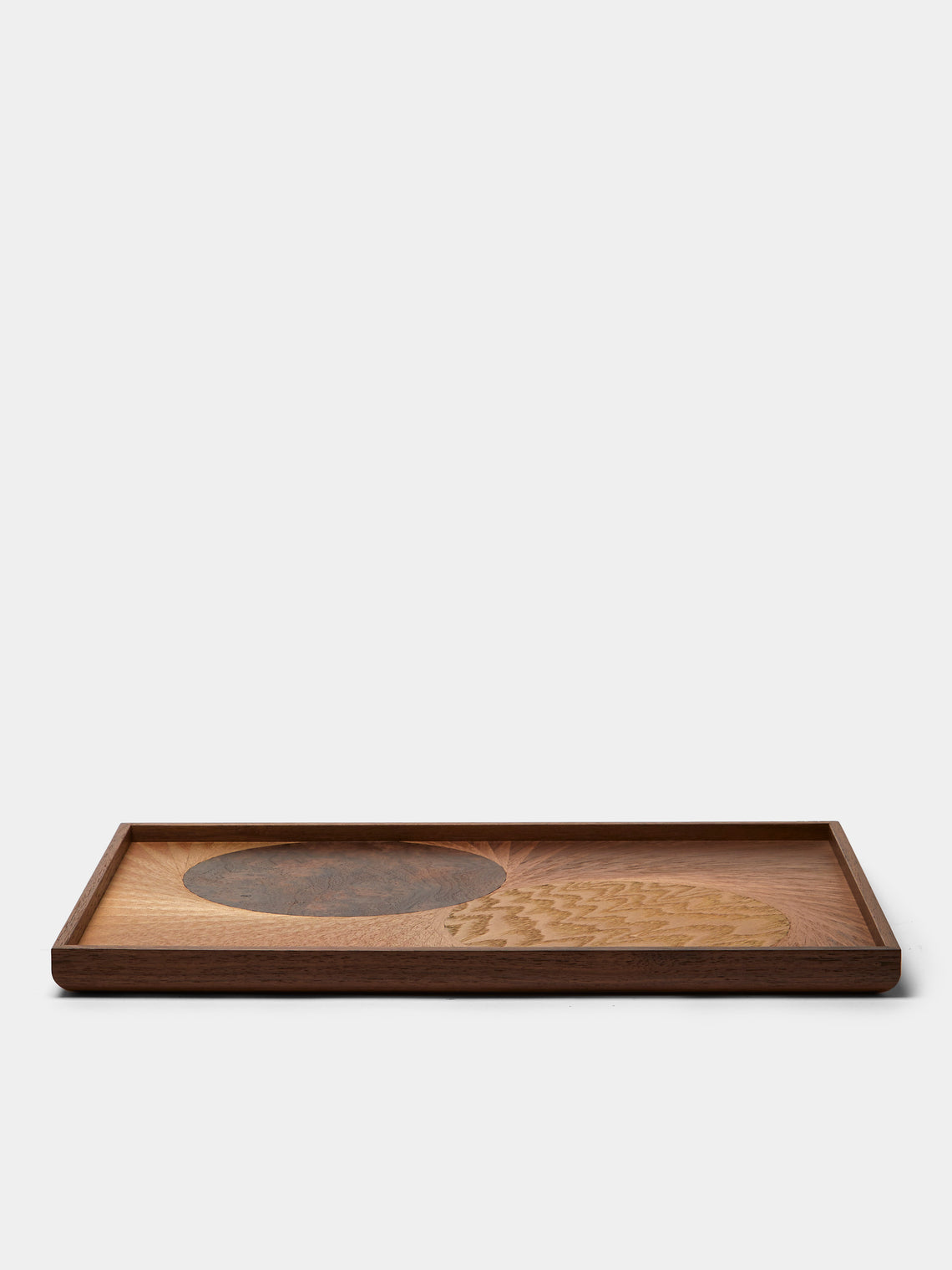 Mori Kougei - Flying Bird Poke Marquetry Wood Tray (14.5in/36.5cm) - Brown - ABASK